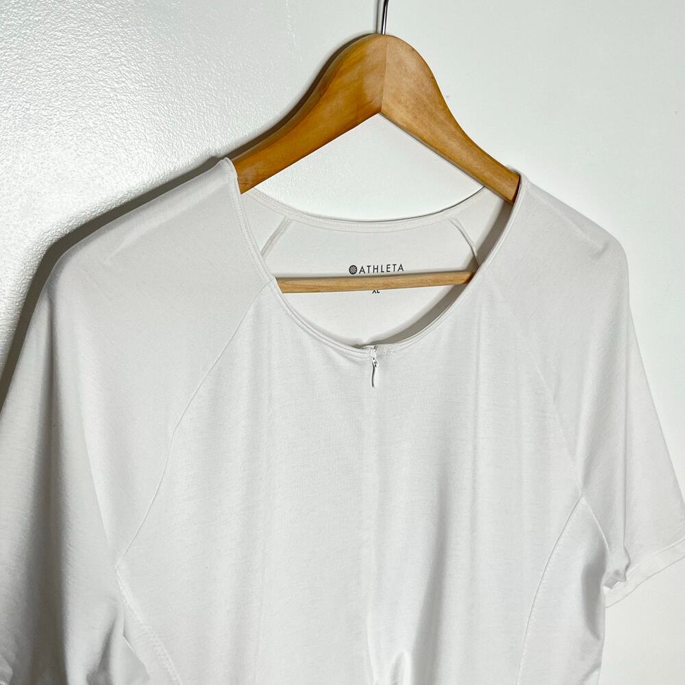 Athleta Short Sleeve Quarter Zip Top XL White Draped Back Zip Pocket Workout - Picture 3 of 9